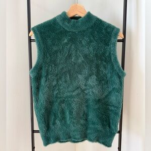 Rachel Zoe Fuzzy Sleeveless Mock Neck Top in Forest Green, size S